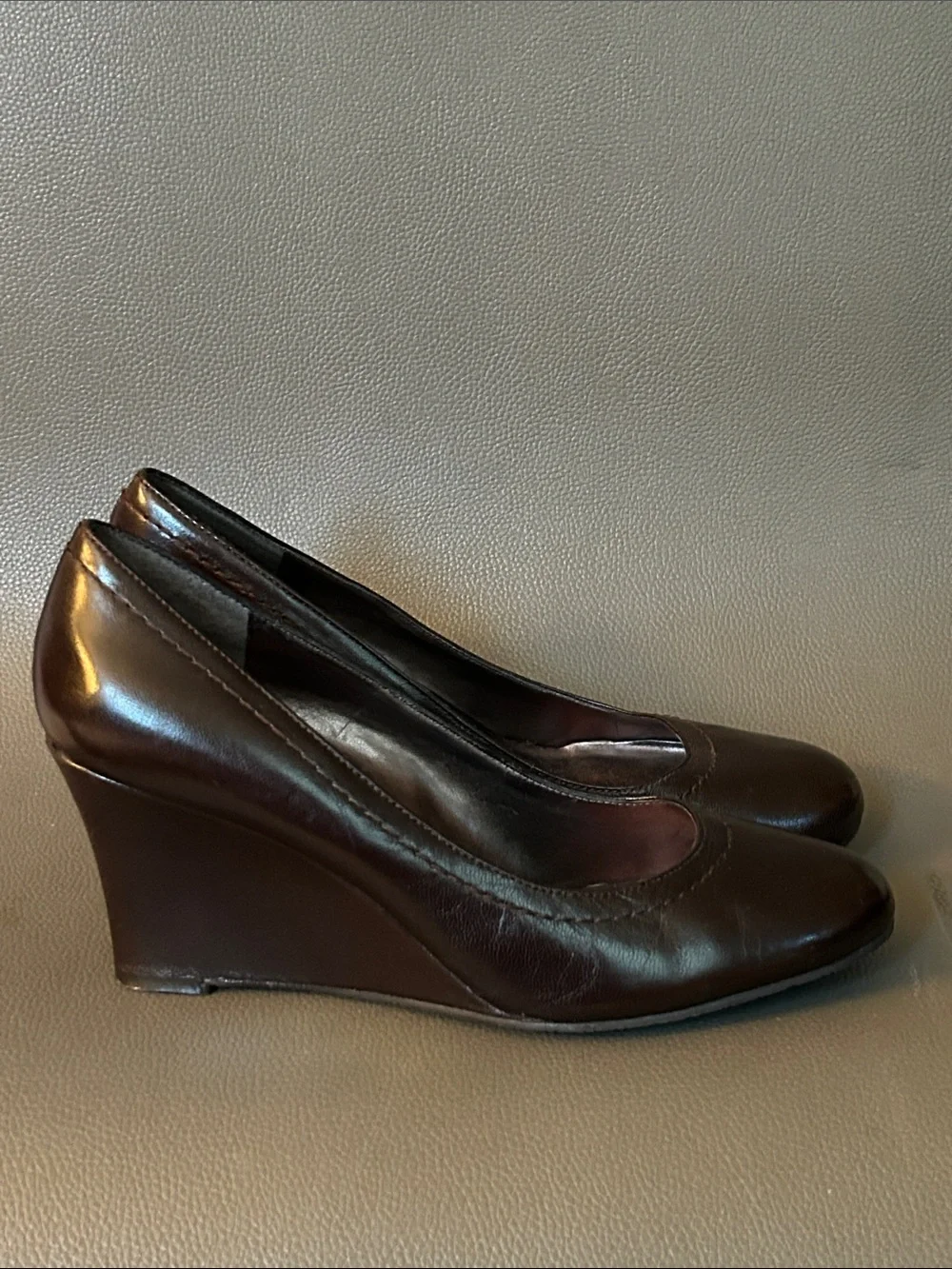 Nine West Classic Women's Dark Brown Leather Wedge Pumps